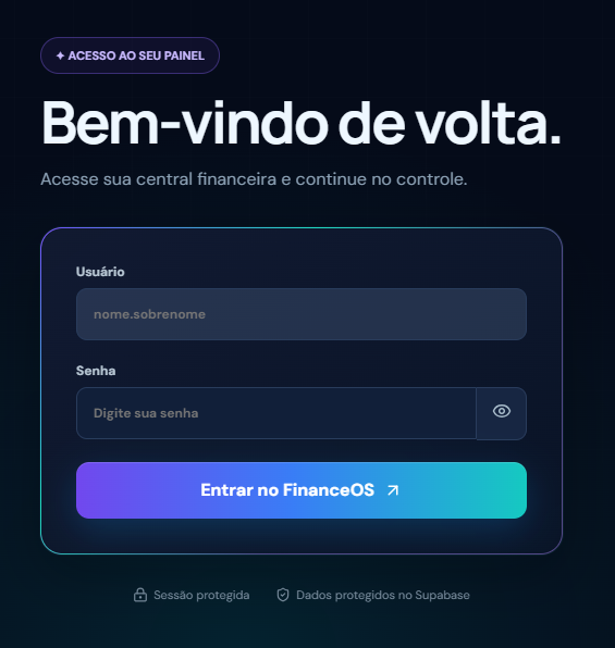 Tela de acesso protegida do FinanceOS