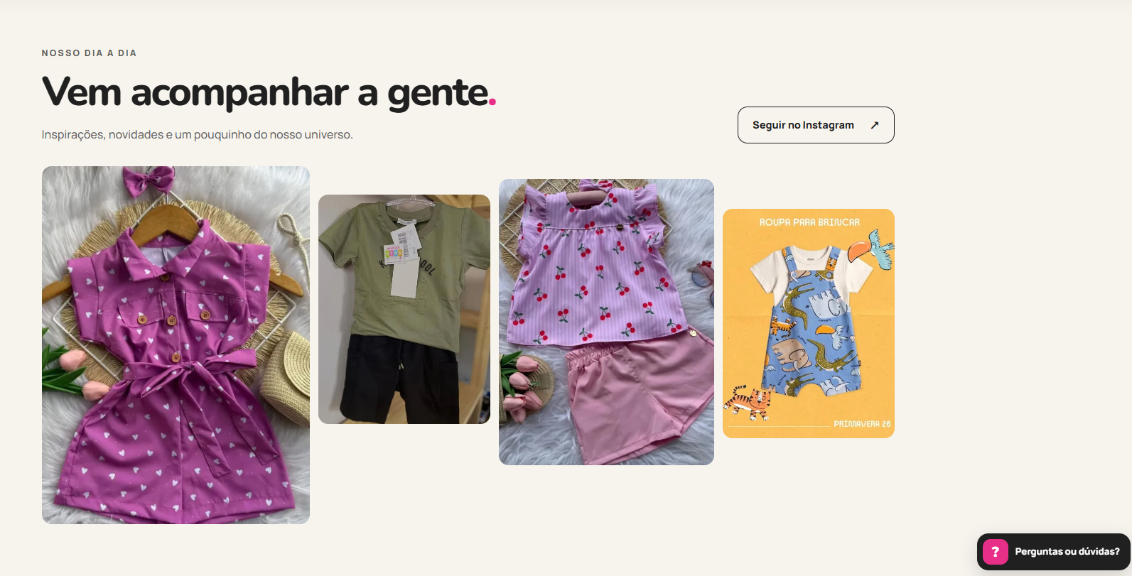 Seção de novidades e Instagram da Universo Kids